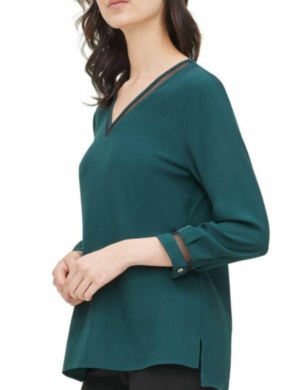 Calvin Klein Teal V-Neck Long Sleeve Blouse